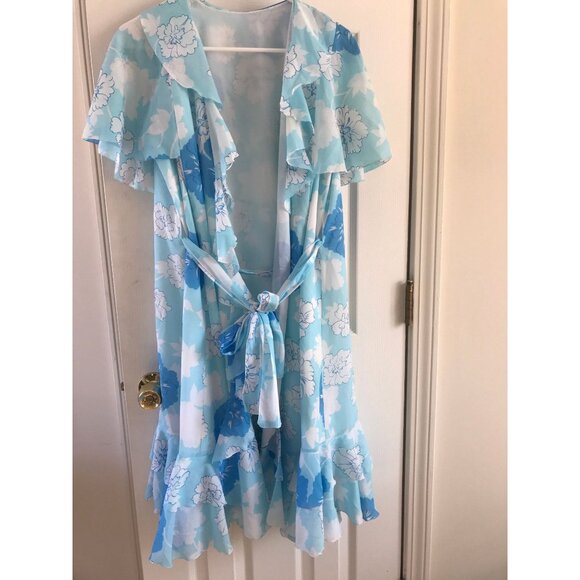 Vtg Negligée 1970's "LALA" Saks Fifth Avenue Blue Floral Lingerie 3 Piece - Picture 8 of 10